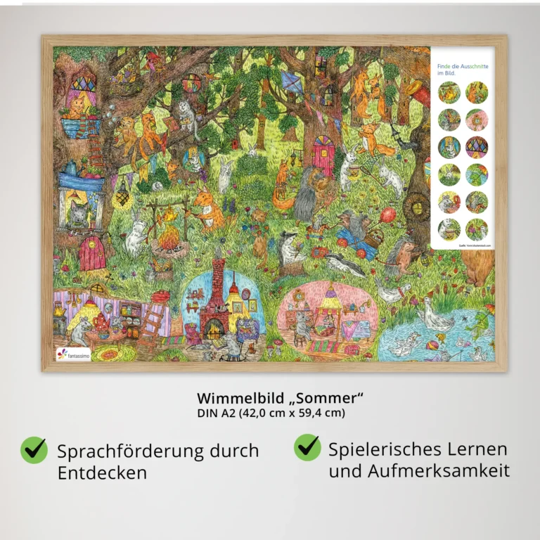 Wimmelbild Poster für Kinder – Sprachförderung und visuelle Wahrnehmung im Fokus "Sommer"