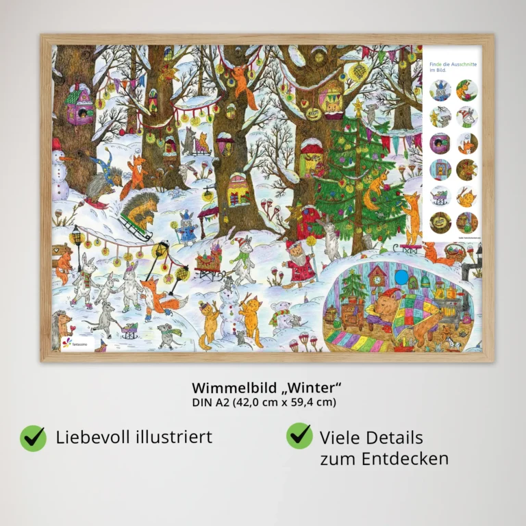 Wimmelbild Poster für Kinder – Sprachförderung und visuelle Wahrnehmung im Fokus "Winter"